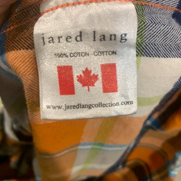 Jared Lang Orange Blue and White Checkered pattern Men's Button Down Flannel XL - Picture 7 of 11